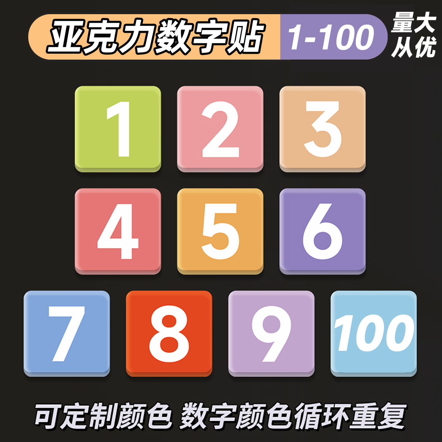 亚克力马卡龙数字号码牌网吧座位酒店房门牌号码幼儿园衣柜编号牌取餐桌号牌定制储物柜防水自粘塑料标识牌贴