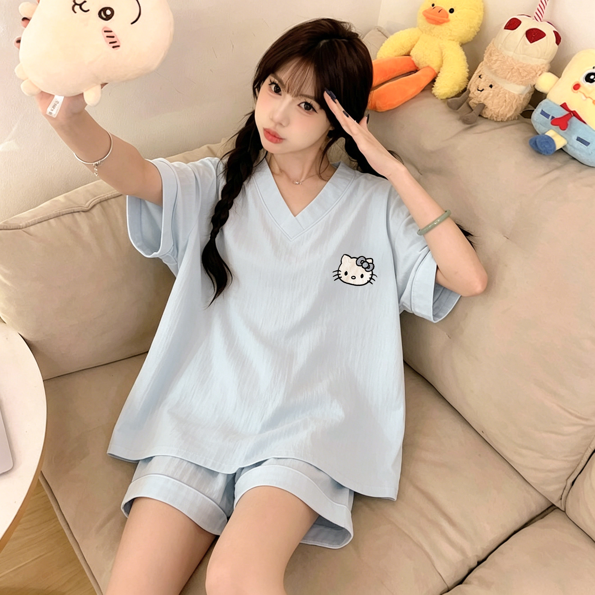 睡衣女云朵棉V领甜美少女可外穿