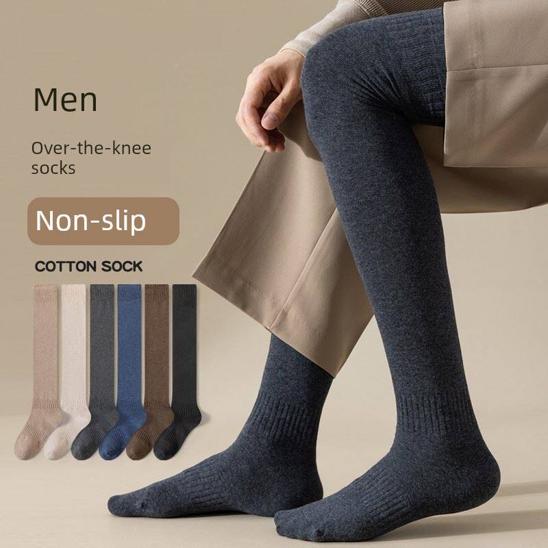 中老年男子长毛巾袜秋冬加厚老人过膝袜冬季羊毛衬里暖膝高袜