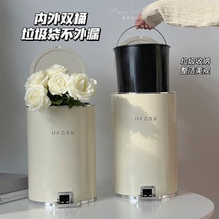 轻奢高颜值不锈钢静音垃圾桶家用客厅厨房卫生间大容量带盖脚踏筒