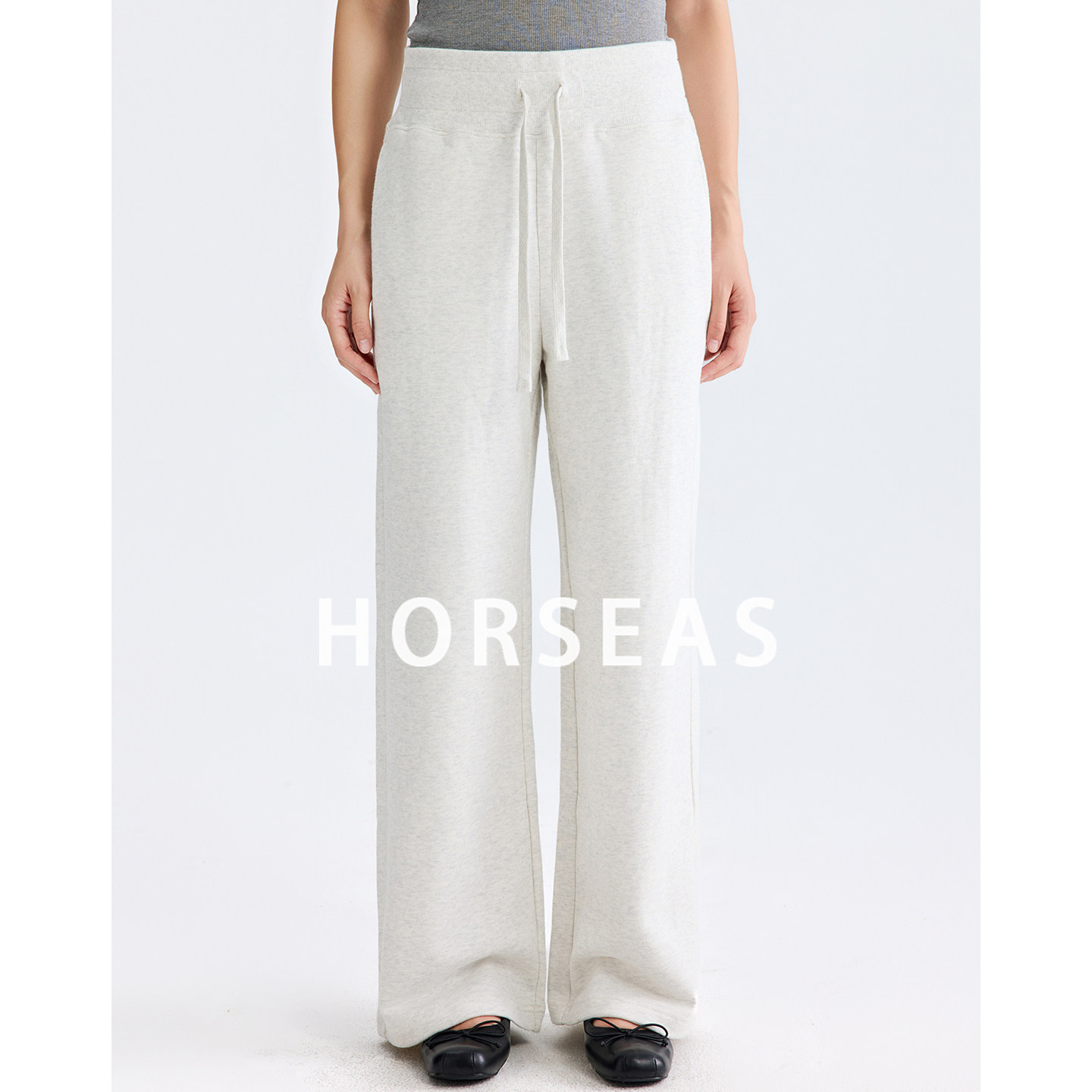海边的马/HORSEAS 直筒针织卫裤女士汉麻棉白色休闲长裤子通勤风