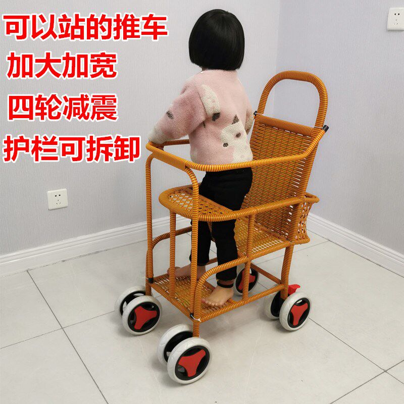 四季仿藤推车轻便万o向轮婴儿手推车仿竹藤遛娃藤编儿童宝宝小车