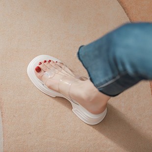 拖鞋外穿夏季女2024新款粗跟厚底坡跟高级感透明小个子Z高跟凉鞋