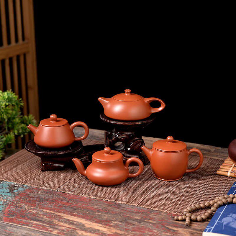 潮州老安顺手工壶泡茶器冲茶壶手拉朱泥壶紫O砂壶汉瓦守智功夫茶