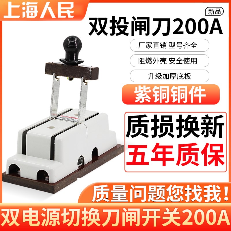 人民200A双投闸刀n开关两相两线家用电源倒顺切换刀闸隔离开关紫
