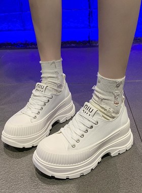 厚底增高小白鞋女2025r春季新款时尚百搭薄款透气运动休闲帆布板