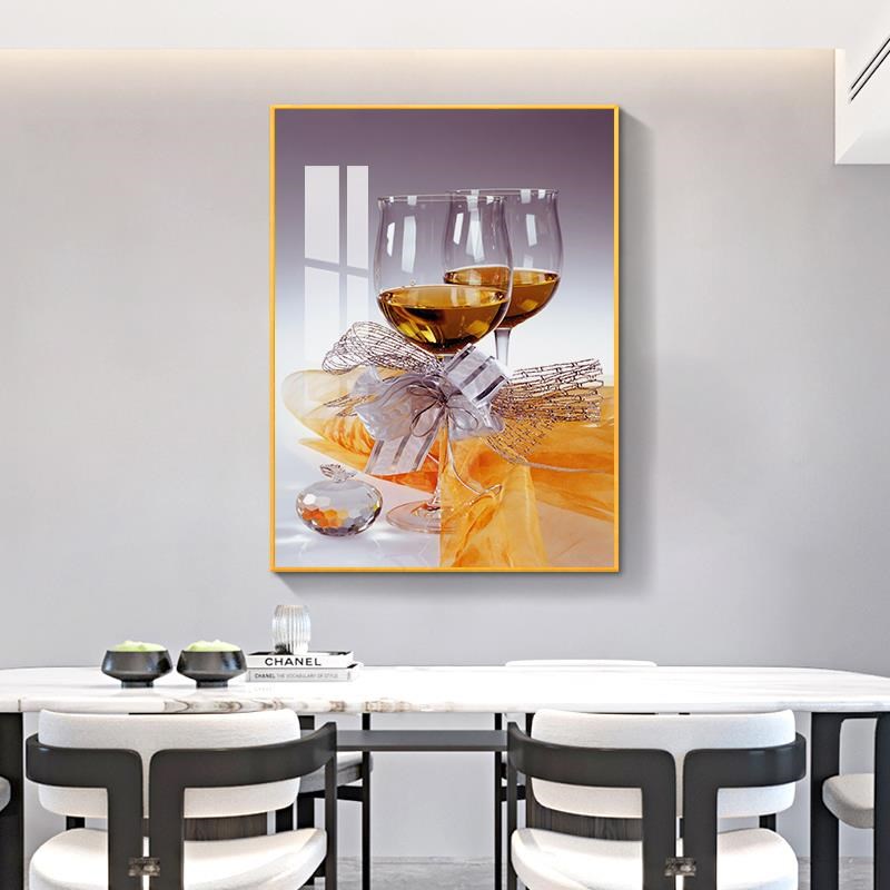 饭厅装饰画 现代j简约饭厅挂画 餐桌背景墙壁画 酒杯水果墙画 单