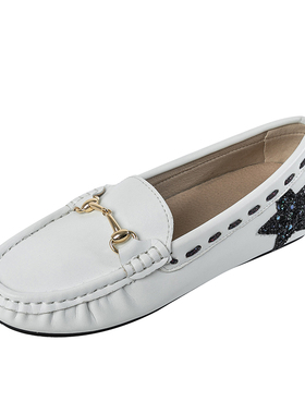 白色豆豆鞋女春秋20o21新款瓢鞋百搭平底软底孕妇浅口单鞋女夏