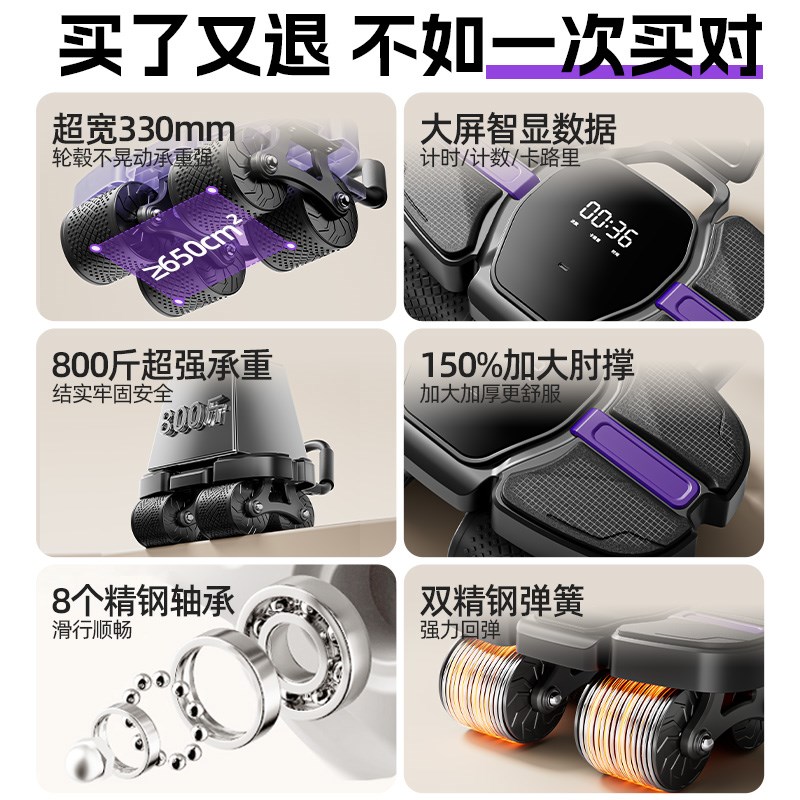 四轮健腹轮2024新款自动回弹家用D健身卷腹男士训练腹肌运动神器