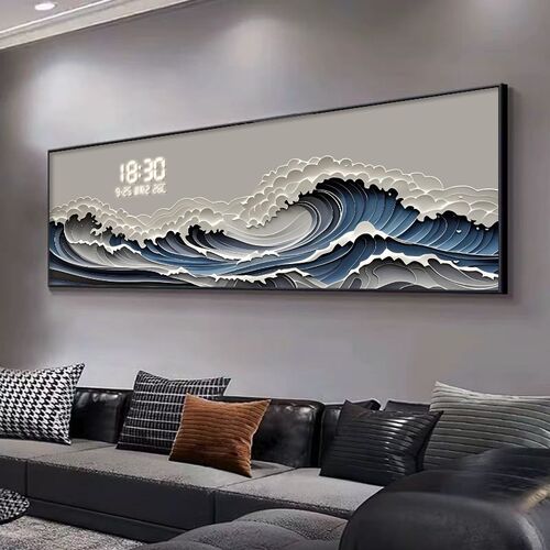 现代简约客c厅数显屏装饰画卧室立体感画大气电子钟沙发背景墙壁