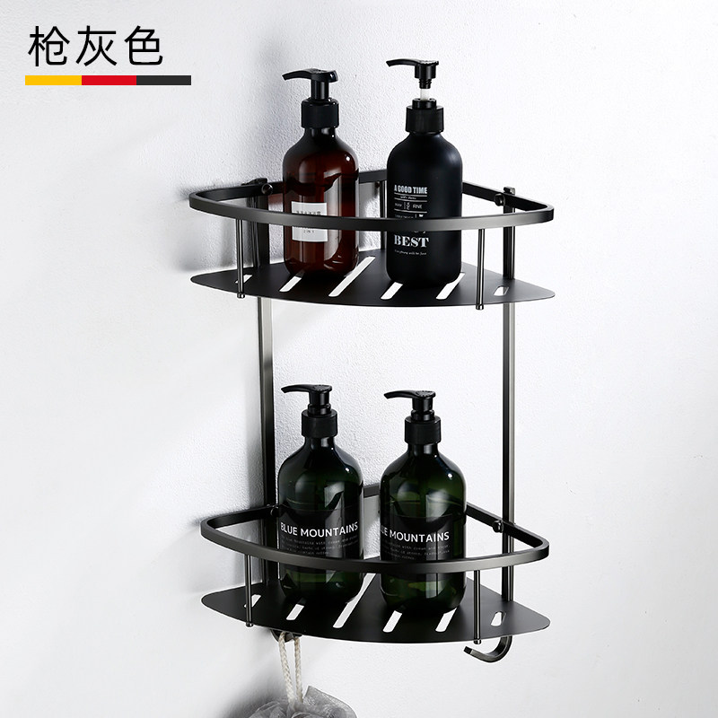 枪灰色不锈钢双层带沟三角篮z卫生间转角架收纳淋浴房浴室置物架