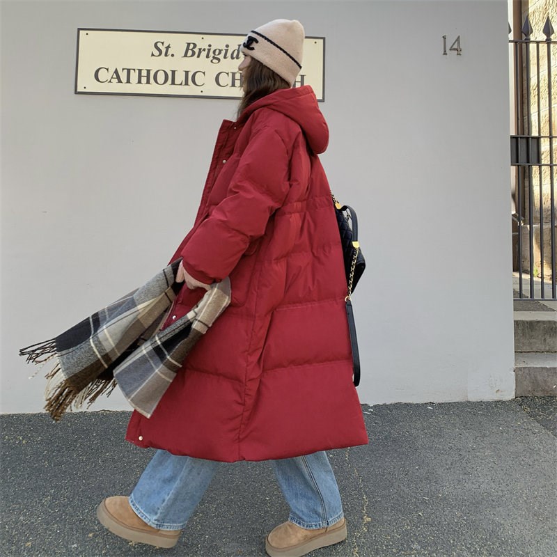 中长款红色羽绒棉服女冬2024新款爆款炸街设计感T小众加厚棉衣棉