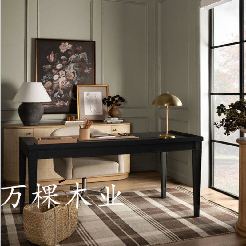 美式极简橡木儿童学习书桌家用电脑办公桌小户型书X房多功能书桌