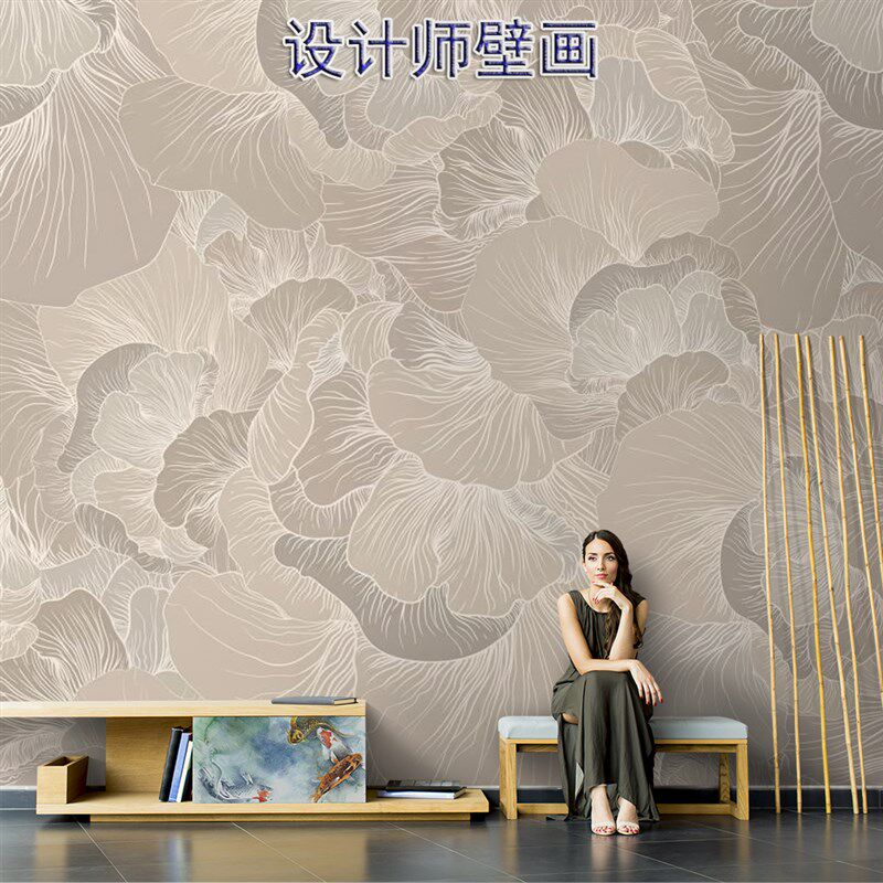 抽象花卉线条壁纸电视背景墙纸A植物叶子客厅墙布现代简约卧室壁