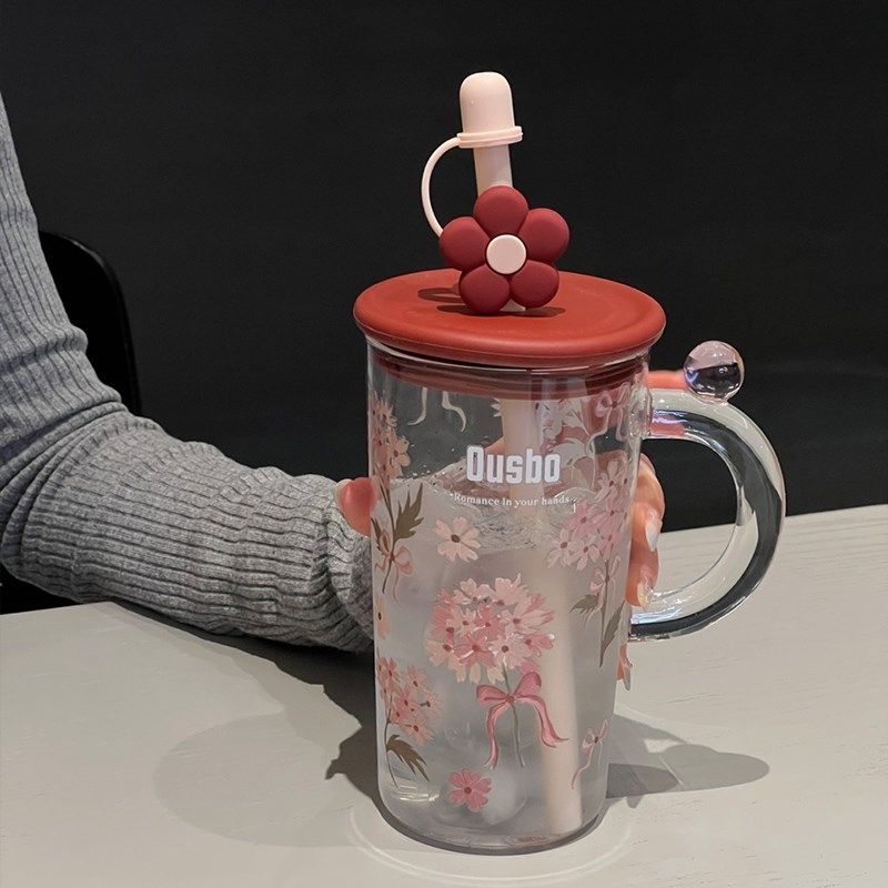 章鱼小姐的杯子双层玻璃r吸管水杯女生高颜值新款大容量耐高温水