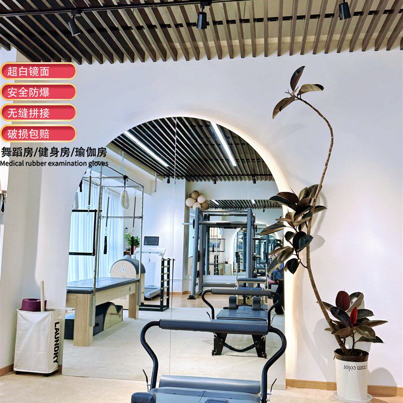 定制舞蹈室镜墙家用全身镜t落地板贴墙健身房瑜伽室带灯大镜子舞