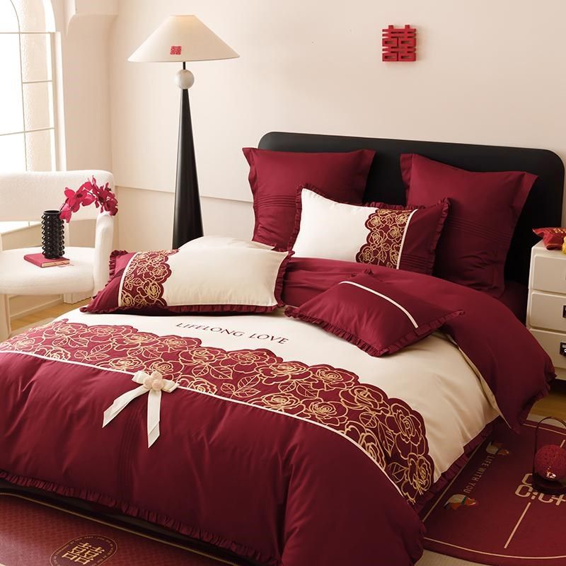 浪漫婚庆10g0支澳棉全棉四件套红色结婚刺绣被套床单床上用品4,床上用品,婚庆床品套件,淘宝优惠券,粉丝福利购,淘宝优惠卷