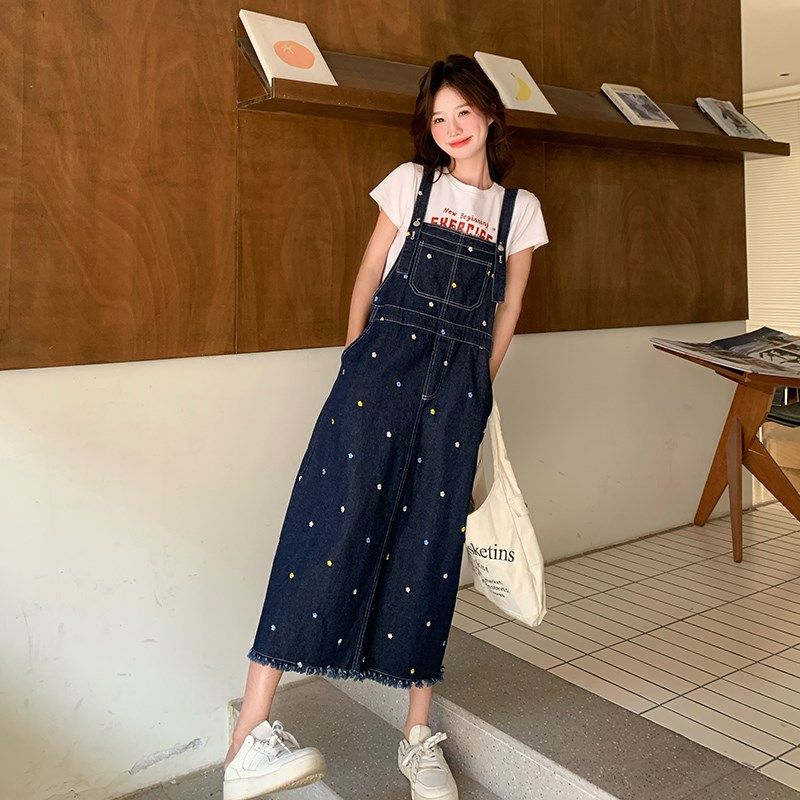 彩色波点牛仔背带裙女2025夏季新款学院风超好看小U个子减龄两件