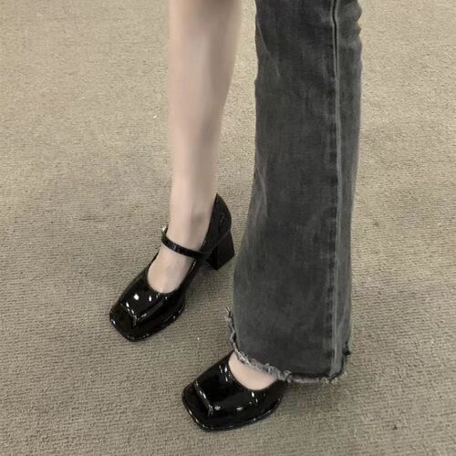 法式玛丽珍鞋2025新款春季设计感小众黑K色粗跟高跟鞋女鞋韩系单