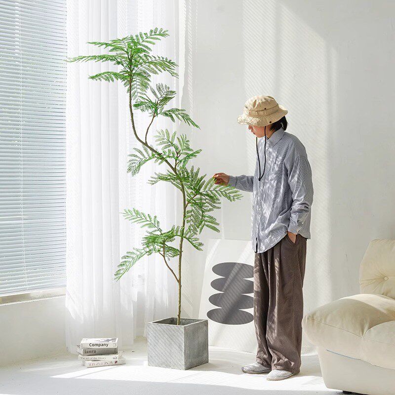 蓝色的花楹彷真绿色l植物落地盆栽彷生植物摆件室内客厅沙发旁装