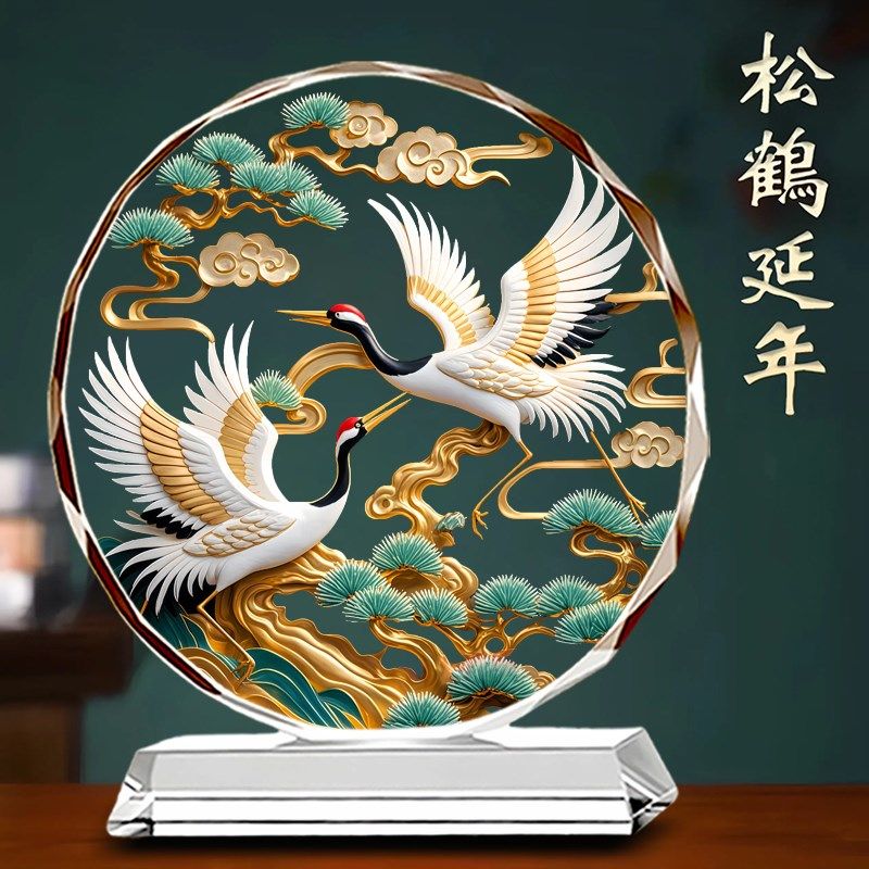 仙鹤桌面摆件鹤迎春玄关客厅暖居酒柜装饰品乔迁中式新Z居水晶摆