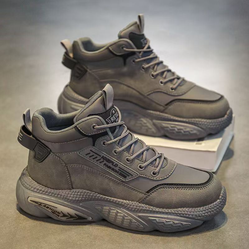 高帮男鞋2025新款英伦复古劳保工装马丁靴户外运动休闲增高老爹鞋