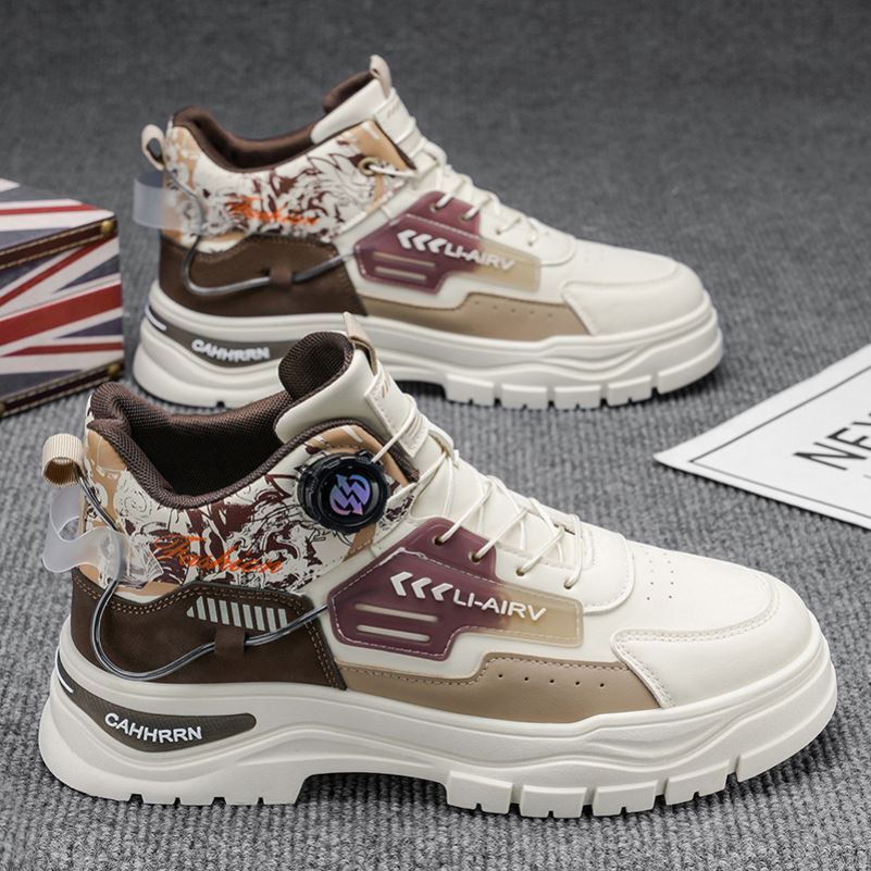 高帮男鞋秋冬百搭休闲皮面工装鞋青少年运动防水防滑旋转扣马丁靴