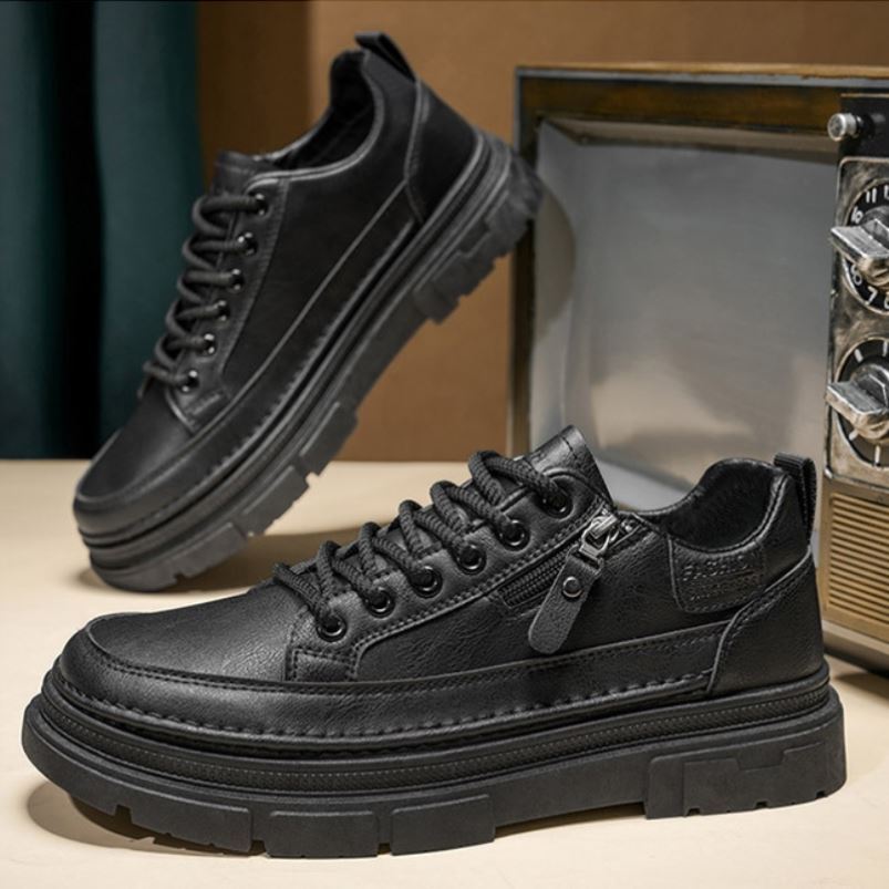 防滑厨师鞋防水防油厨房专用马丁靴男士黑色厚底休闲工作皮鞋低帮