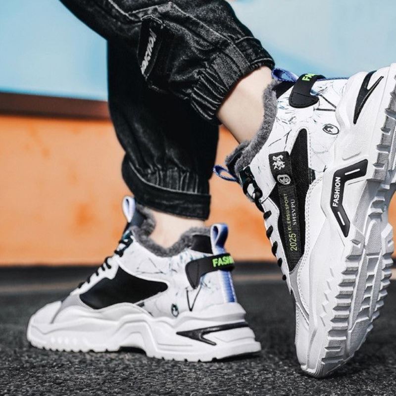 2025新款男鞋秋冬透气男士跑步鞋百搭厚底高帮学生运动鞋男款潮鞋