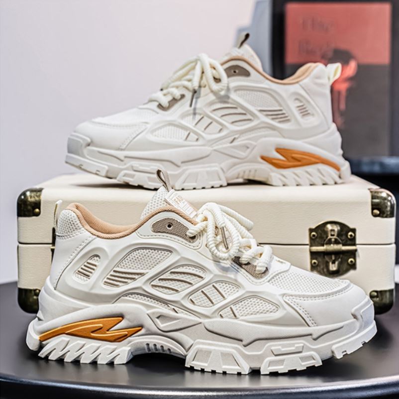 男鞋秋冬防臭透气网面休闲厚底内增高男士防滑软底轻便小白老爹鞋