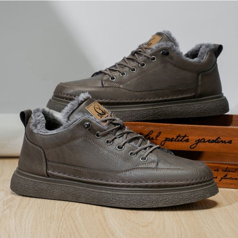 棉鞋男款2025冬季加绒保暖工作板鞋黑色百搭男士高帮休闲皮鞋防水