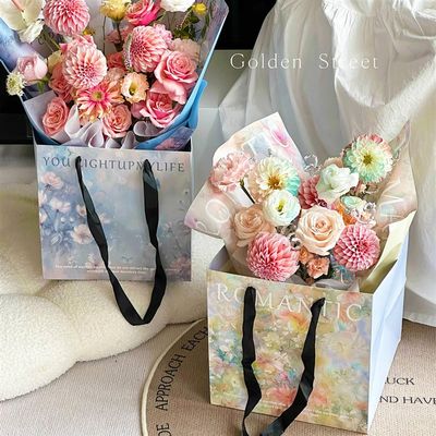 西西里油画风礼品袋花束包装手提袋diy鲜花包花礼物袋子花店资材
