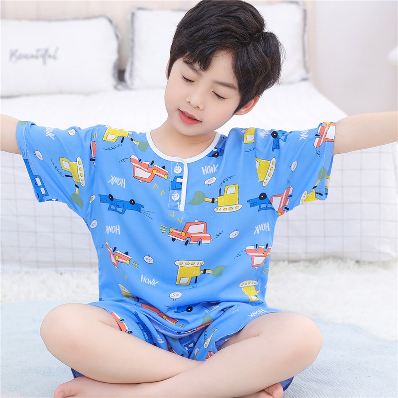 夏季儿童棉绸睡衣男童女童宝宝短袖短裤绵绸夏天小孩男孩薄款套装