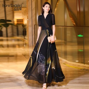 黑色连衣裙夏季2024新款女装高级感显瘦裙子夏天飘逸雪纺长裙862