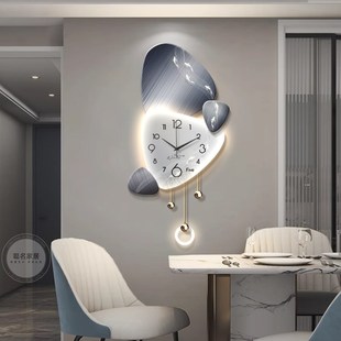 时来运转挂钟轻奢客厅背景墙装饰画高级感静音钟表立体创意格栅灯