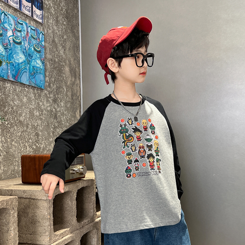 儿童卡通动漫长袖T恤2023新款男童秋装插肩袖棉打底衫潮童装上衣