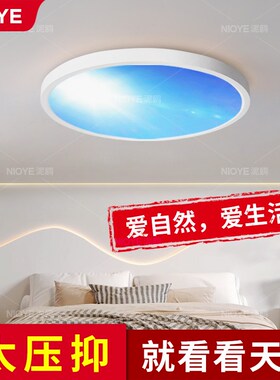 圆形晴空灯自然光第三代明装卧室房间超薄吸顶灯仿天窗青蓝天空灯
