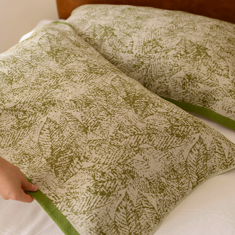 树叶纹理纱布枕巾家用女纯棉枕头毛巾情侣全棉吸汗透气防滑