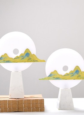 新中式小平安玉扣摆件千里江山客厅玄关酒店样板间轻奢桌面装饰品