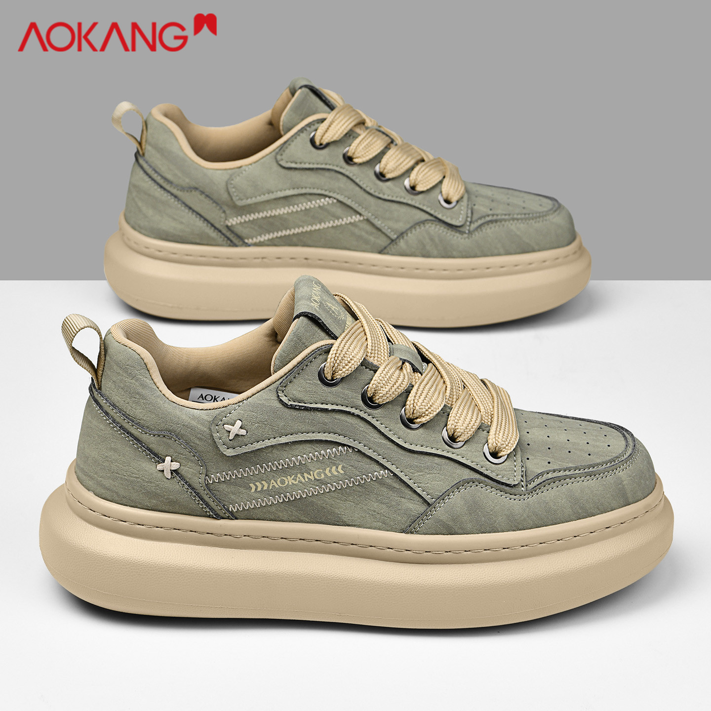 奥康潮流男鞋新款透气增高板鞋