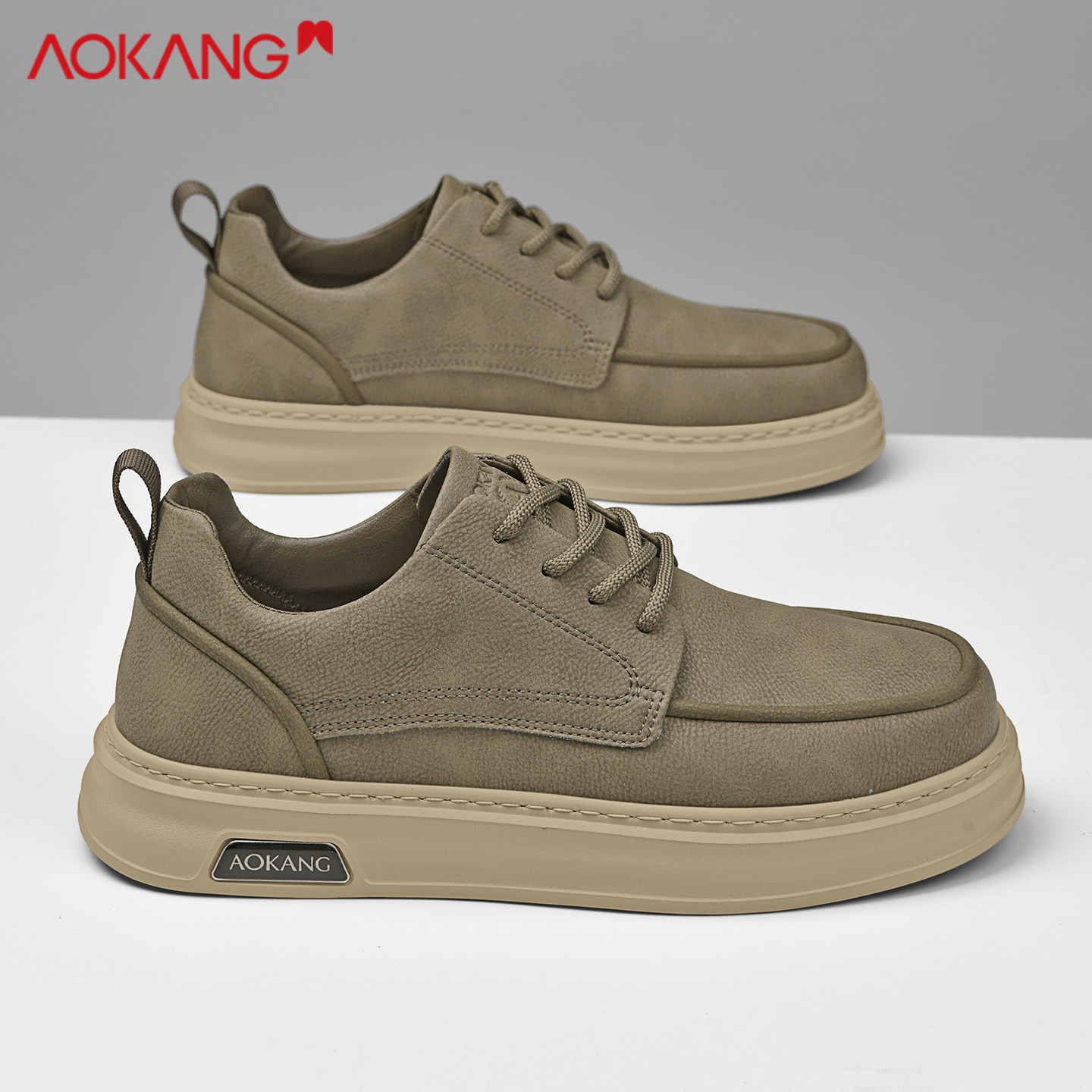 奥康休闲夏季男款透气板鞋增高