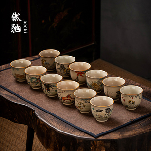 傲驰十二生肖茶杯陶瓷主人杯单杯复古粗陶品茗杯茶盏家用杯子定制