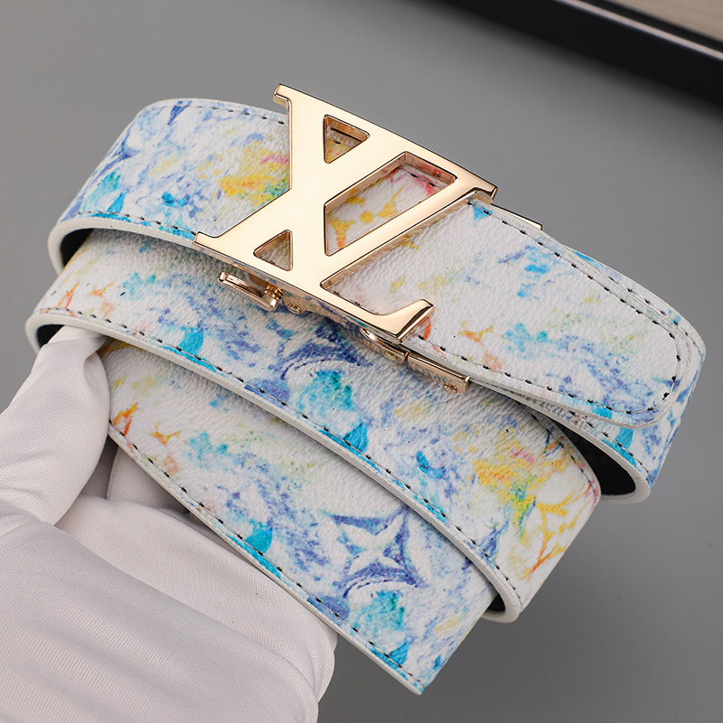 皮带男潮流学生真皮百搭卡槽涂鸦自动扣混的人腰带牛仔裤网红同款