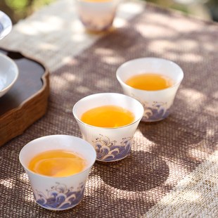 家用功夫茶盏单个主人杯描金定制 德化羊脂玉瓷小茶杯陶瓷茶碗中式