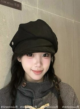 Artemis山月方圆脸百搭麂皮绒渔夫帽八角贝雷帽报童帽大头围显小