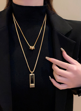 百搭毛衣炼2023年新款秋冬长版双层装饰项链女小众设计感高级配饰