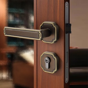 新中式门锁室内静音分体锁高档家用卧室房间门锁具复古实木门把手