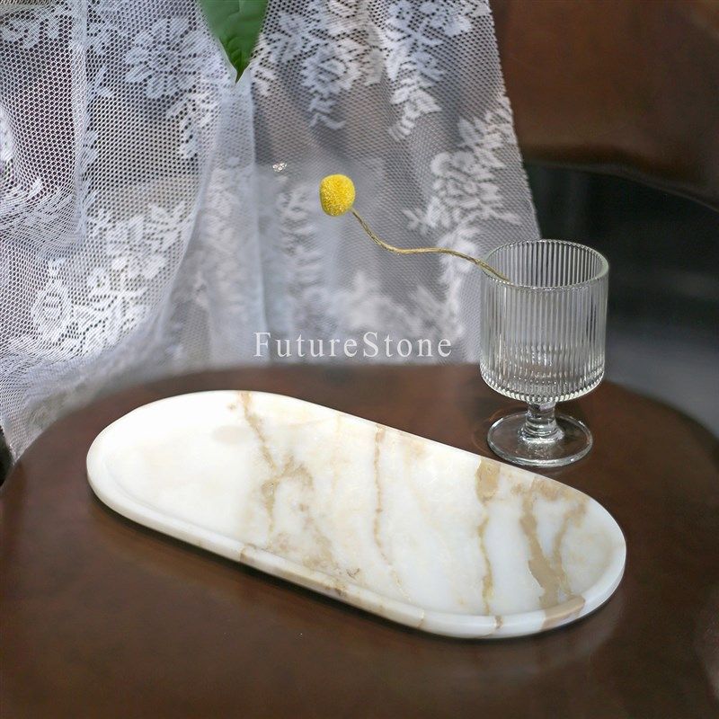现代天然鱼肚金大理石托盘浴室香收纳样板房摆设香薰蜡烛置物盘,家居饰品,香薰托盘,淘宝优惠券,粉丝福利购,淘宝优惠卷