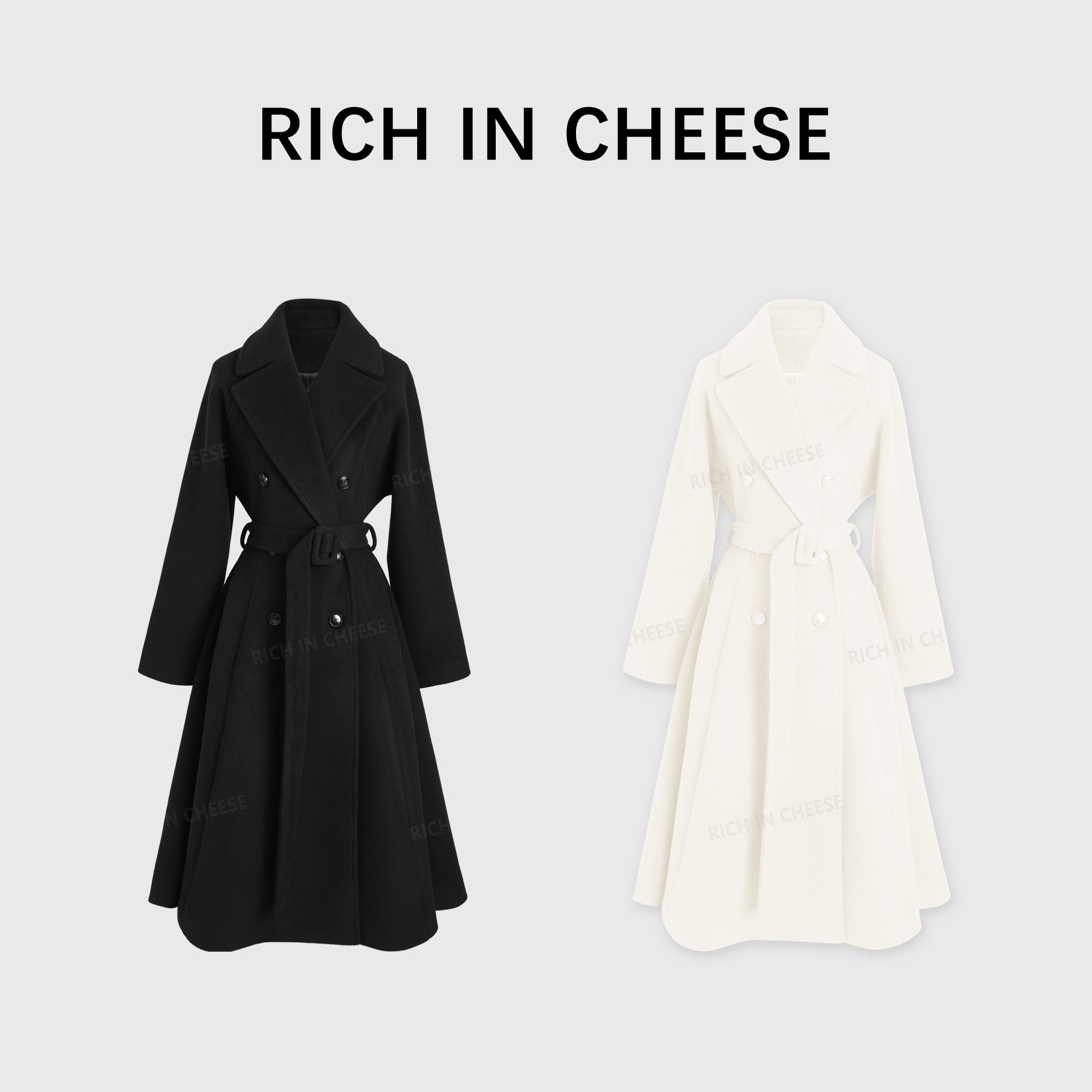 RICHINCHEESE 机场女明星 赫本风收腰大裙摆高级感长款毛呢大衣
