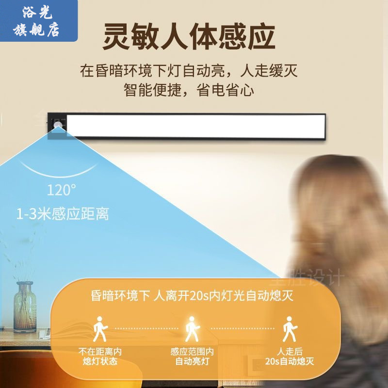 LED智能橱柜感应灯条酒柜衣柜鞋柜子氛围灯无线免打孔卧室小夜灯